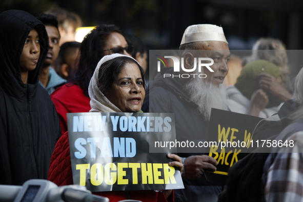 A general view shows protesters in front of the eminent immigration reform changes in Manhattan, NY, on November 9, 2024. The New York Immig...