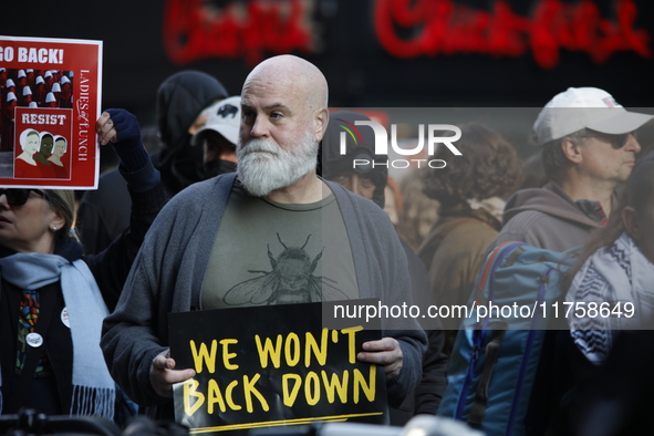 A general view shows protesters in front of the eminent immigration reform changes in Manhattan, NY, on November 9, 2024. The New York Immig...