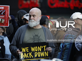 A general view shows protesters in front of the eminent immigration reform changes in Manhattan, NY, on November 9, 2024. The New York Immig...