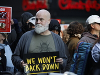 A general view shows protesters in front of the eminent immigration reform changes in Manhattan, NY, on November 9, 2024. The New York Immig...