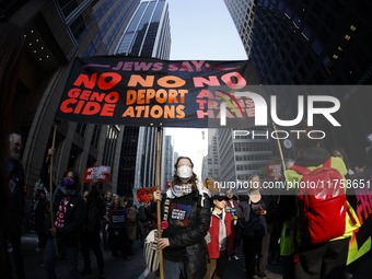 A general view shows protesters in front of the eminent immigration reform changes in Manhattan, NY, on November 9, 2024. The New York Immig...