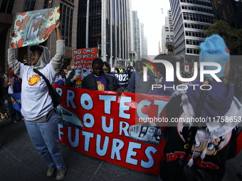 A general view shows protesters in front of the eminent immigration reform changes in Manhattan, NY, on November 9, 2024. The New York Immig...