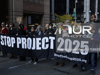 A general view shows protesters in front of the eminent immigration reform changes in Manhattan, NY, on November 9, 2024. The New York Immig...