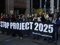 A general view shows protesters in front of the eminent immigration reform changes in Manhattan, NY, on November 9, 2024. The New York Immig...