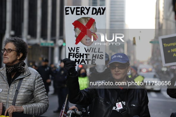 A general view shows protesters in front of the eminent immigration reform changes in Manhattan, NY, on November 9, 2024. The New York Immig...