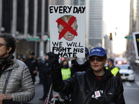 A general view shows protesters in front of the eminent immigration reform changes in Manhattan, NY, on November 9, 2024. The New York Immig...