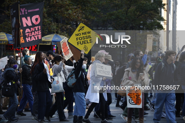 A general view shows protesters in front of the eminent immigration reform changes in Manhattan, NY, on November 9, 2024. The New York Immig...