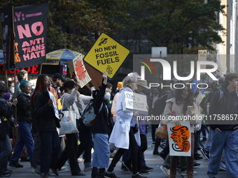 A general view shows protesters in front of the eminent immigration reform changes in Manhattan, NY, on November 9, 2024. The New York Immig...