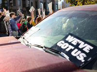 Pro-choice demonstrators protest outside of The Heritage Foundation in Washington, D.C. on November 9, 2024 following the re-election of for...