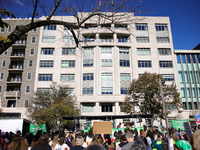 Pro-choice demonstrators protest outside of The Heritage Foundation in Washington, D.C. on November 9, 2024 following the re-election of for...