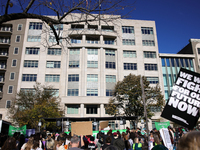 Pro-choice demonstrators protest outside of The Heritage Foundation in Washington, D.C. on November 9, 2024 following the re-election of for...