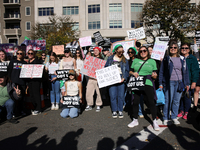 Pro-choice demonstrators protest outside of The Heritage Foundation in Washington, D.C. on November 9, 2024 following the re-election of for...