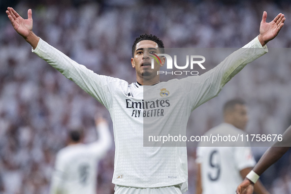 Jude Bellingham of Real Madrid CF celebrates his goal during the La Liga EA Sports 2024/25 football match between Real Madrid CF and CA Osas...