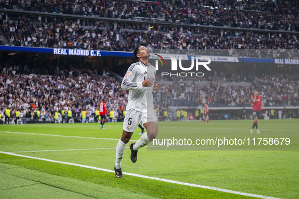 Jude Bellingham of Real Madrid CF celebrates his goal during the La Liga EA Sports 2024/25 football match between Real Madrid CF and CA Osas...