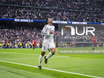 Jude Bellingham of Real Madrid CF celebrates his goal during the La Liga EA Sports 2024/25 football match between Real Madrid CF and CA Osas...