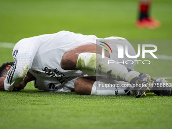 Jude Bellingham of Real Madrid CF is on the ground during the La Liga EA Sports 2024/25 football match between Real Madrid CF and CA Osasuna...