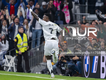 Vinicius Junior of Real Madrid CF celebrates his goal during the La Liga EA Sports 2024/25 football match between Real Madrid CF and CA Osas...