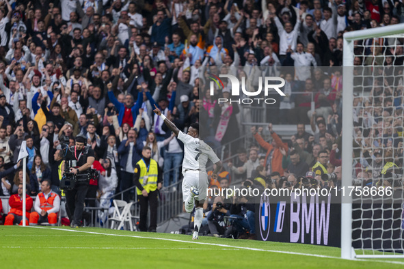 Vinicius Junior of Real Madrid CF celebrates his goal during the La Liga EA Sports 2024/25 football match between Real Madrid CF and CA Osas...