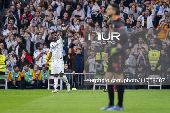 Vinicius Junior of Real Madrid CF celebrates his goal during the La Liga EA Sports 2024/25 football match between Real Madrid CF and CA Osas...