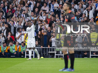 Vinicius Junior of Real Madrid CF celebrates his goal during the La Liga EA Sports 2024/25 football match between Real Madrid CF and CA Osas...