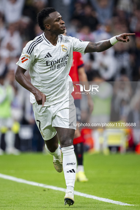 Vinicius Junior of Real Madrid CF celebrates his goal during the La Liga EA Sports 2024/25 football match between Real Madrid CF and CA Osas...