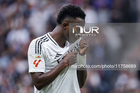 Vinicius Junior of Real Madrid CF celebrates his goal during the La Liga EA Sports 2024/25 football match between Real Madrid CF and CA Osas...