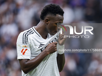 Vinicius Junior of Real Madrid CF celebrates his goal during the La Liga EA Sports 2024/25 football match between Real Madrid CF and CA Osas...