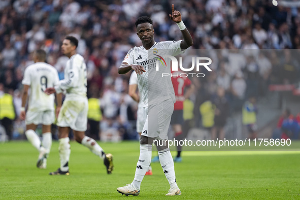 Vinicius Junior of Real Madrid CF celebrates his goal during the La Liga EA Sports 2024/25 football match between Real Madrid CF and CA Osas...