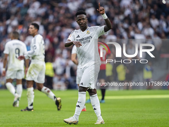 Vinicius Junior of Real Madrid CF celebrates his goal during the La Liga EA Sports 2024/25 football match between Real Madrid CF and CA Osas...