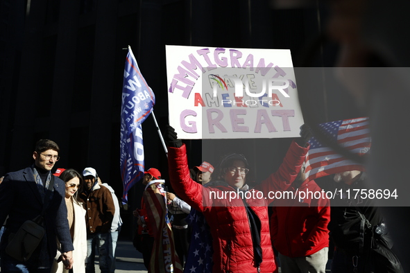 A general view shows protesters in front of the eminent immigration reform changes in Manhattan, NY, on November 9, 2024. The New York Immig...