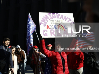 A general view shows protesters in front of the eminent immigration reform changes in Manhattan, NY, on November 9, 2024. The New York Immig...