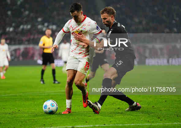 Christoph Baumgartner of Leipzig  controls the ball during the Bundesliga match between RB Leipzig and Borussia Mönchengladbach at Red Bull...