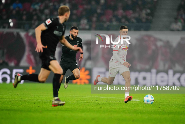 Christoph Baumgartner of Leipzig  controls the ball during the Bundesliga match between RB Leipzig and Borussia Mönchengladbach at Red Bull...