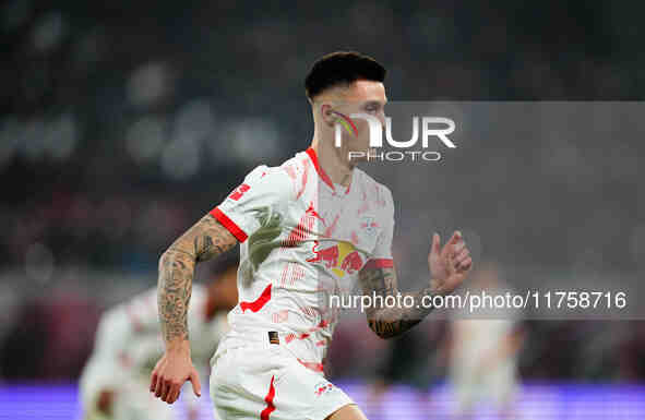 Benjamin Šeško of Leipzig  looks on during the Bundesliga match between RB Leipzig and Borussia Mönchengladbach at Red Bull arena, Leipzig,...