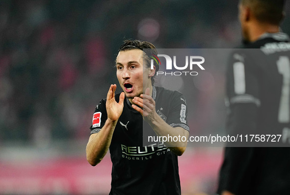 Rocco Reitz of Borussia Monchengladbach  gestures during the Bundesliga match between RB Leipzig and Borussia Mönchengladbach at Red Bull ar...