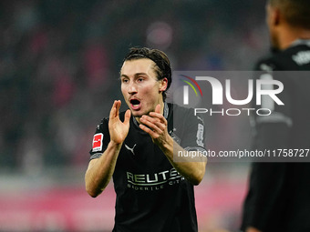 Rocco Reitz of Borussia Monchengladbach  gestures during the Bundesliga match between RB Leipzig and Borussia Mönchengladbach at Red Bull ar...