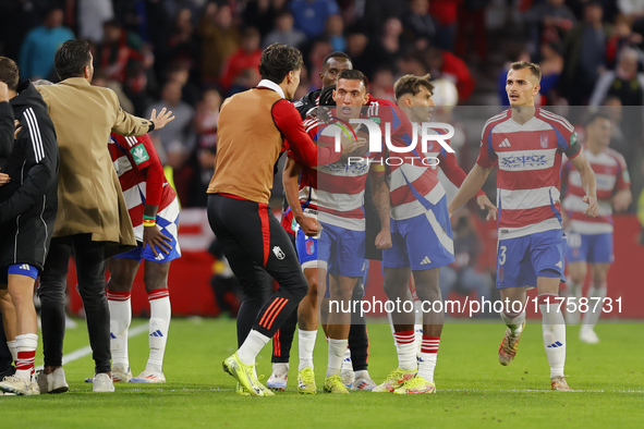 Myrto Uzuni of Granada CF scores the winning goal during the LaLiga Hypermotion match between Granada CF and CD Eldense at Nuevo Los Carmene...