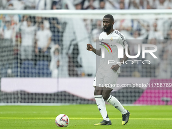 Antonio Rudiger centre-back of Real Madrid and Germany during the La Liga match between Real Madrid CF and CA Osasuna at Estadio Santiago Be...