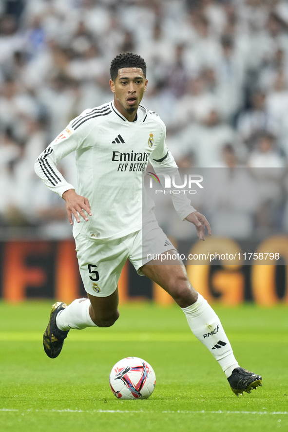 Jude Bellingham central midfield of Real Madrid and England during the La Liga match between Real Madrid CF and CA Osasuna at Estadio Santia...