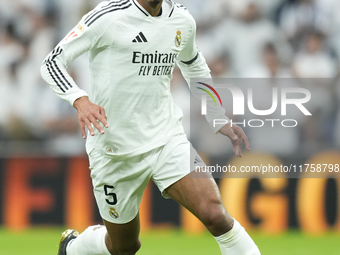 Jude Bellingham central midfield of Real Madrid and England during the La Liga match between Real Madrid CF and CA Osasuna at Estadio Santia...