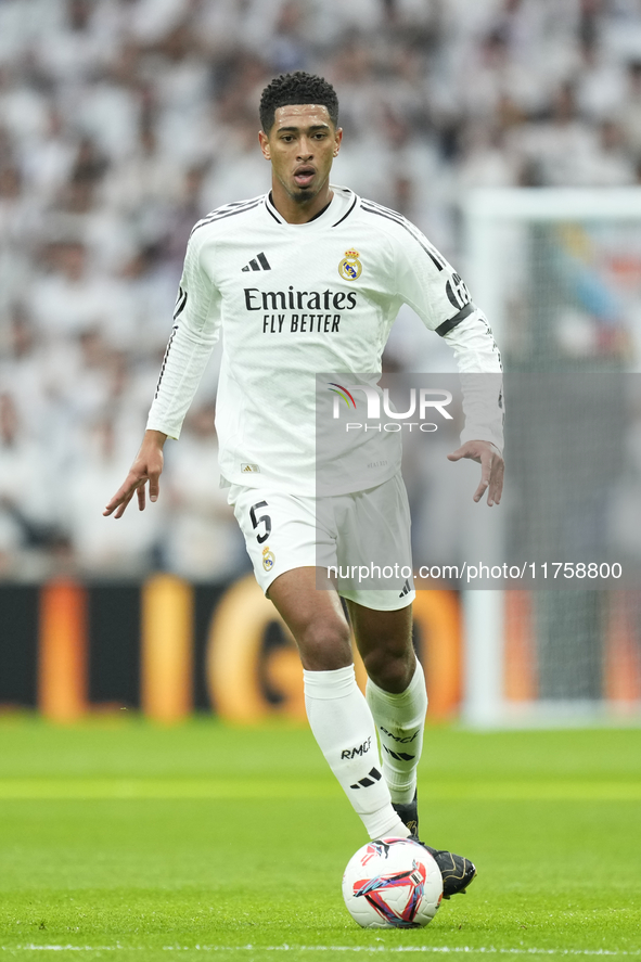 Jude Bellingham central midfield of Real Madrid and England during the La Liga match between Real Madrid CF and CA Osasuna at Estadio Santia...