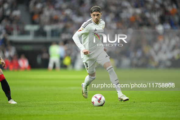 during the La Liga match between Real Madrid CF and CA Osasuna at Estadio Santiago Bernabeu on November 10, 2024 in Madrid, Spain. 