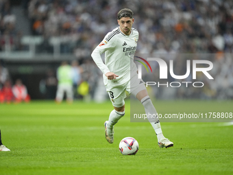 during the La Liga match between Real Madrid CF and CA Osasuna at Estadio Santiago Bernabeu on November 10, 2024 in Madrid, Spain. (