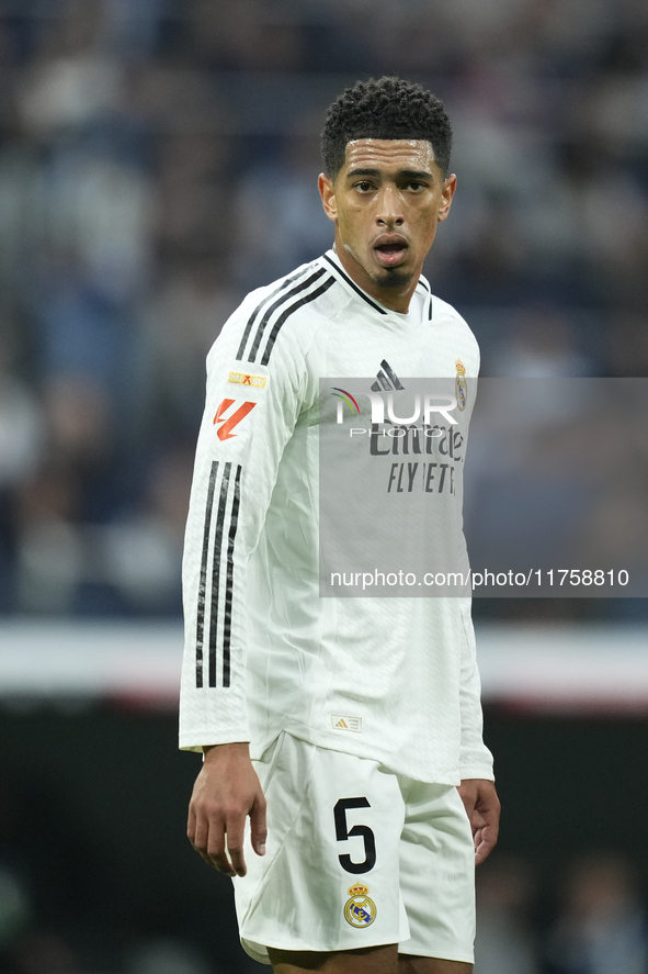 Jude Bellingham central midfield of Real Madrid and England during the La Liga match between Real Madrid CF and CA Osasuna at Estadio Santia...