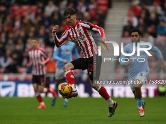 Sunderland's Trai Hume takes a ball under control during the Sky Bet Championship match between Sunderland and Coventry City at the Stadium...