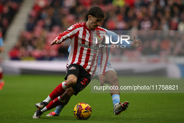 Sunderland's Trai Hume turns a defender during the Sky Bet Championship match between Sunderland and Coventry City at the Stadium Of Light i...