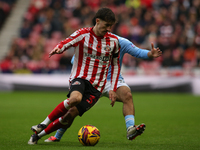 Sunderland's Trai Hume turns a defender during the Sky Bet Championship match between Sunderland and Coventry City at the Stadium Of Light i...