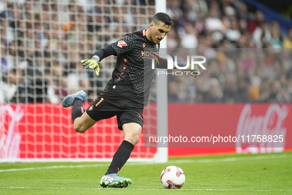 Sergio Herrera goalkeeper of Osasuna and Spain during the La Liga match between Real Madrid CF and CA Osasuna at Estadio Santiago Bernabeu o...