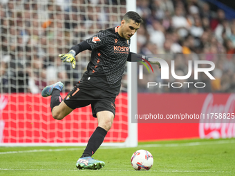 Sergio Herrera goalkeeper of Osasuna and Spain during the La Liga match between Real Madrid CF and CA Osasuna at Estadio Santiago Bernabeu o...