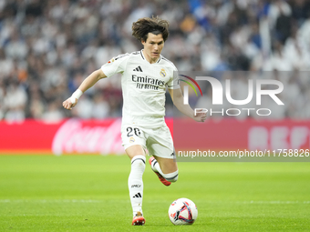 Fran Garcia left-back of Real Madrid and Spain during the La Liga match between Real Madrid CF and CA Osasuna at Estadio Santiago Bernabeu o...